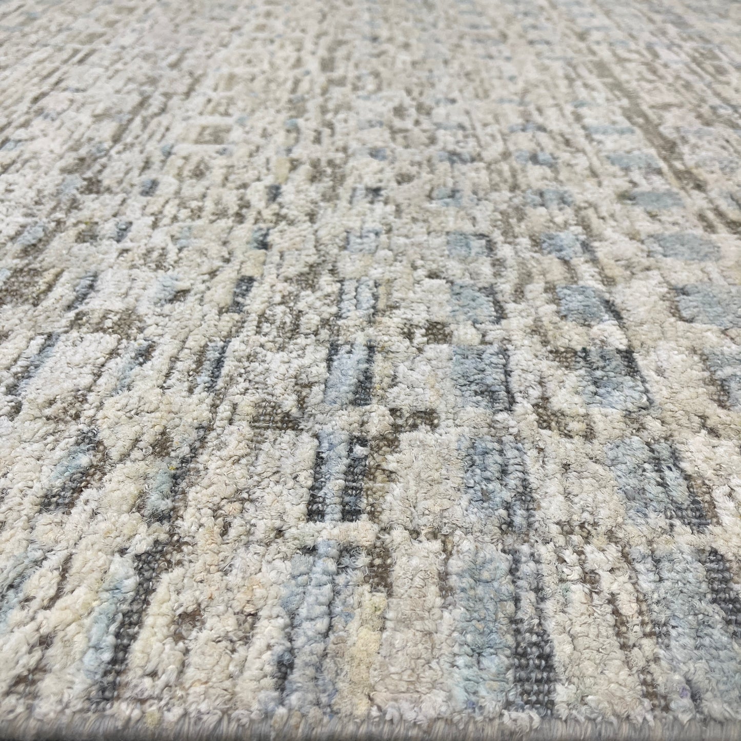 Beige Blue, Silk Wool Oxidized Modern Pattern Handknotted 8.0x10.0ft 245x305Cms Area Rug