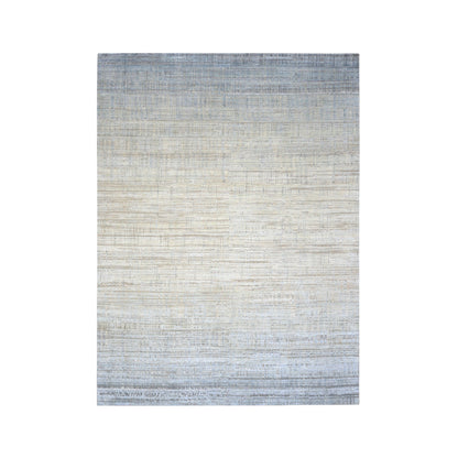 Elfenbein- und grauer Seiden- und Woll-moderner, strukturierter, handgeknüpfter Teppich, 275 x 373 cm (9,0 x 12,3 Fuß)