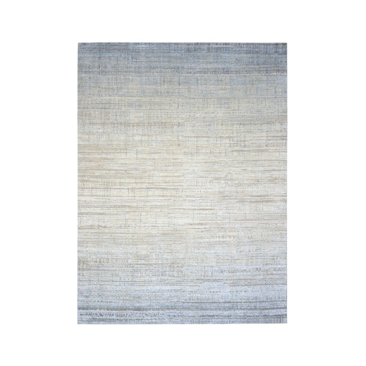 Ivory and Grey Silk and Wool Modern Textured Handknotted 9.0x12.3Ft 275x373Cms Area Rug
