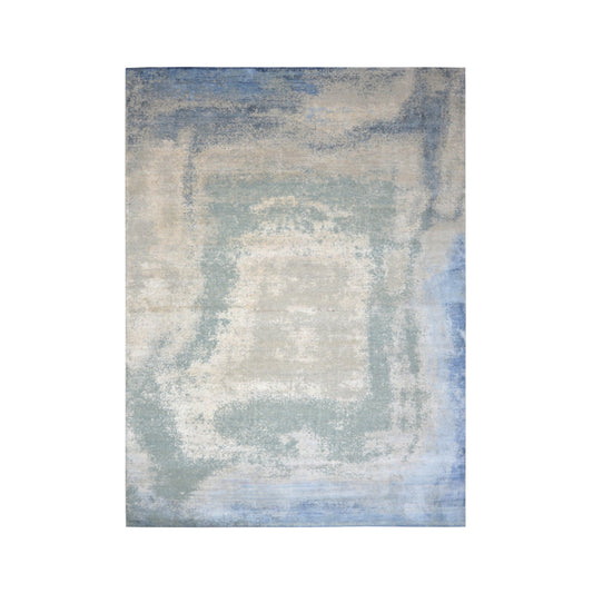 Grey and Blue Silk and Wool Modern Abstract Handknotted 8.11x12.2Ft 272x370Cms Area Rug
