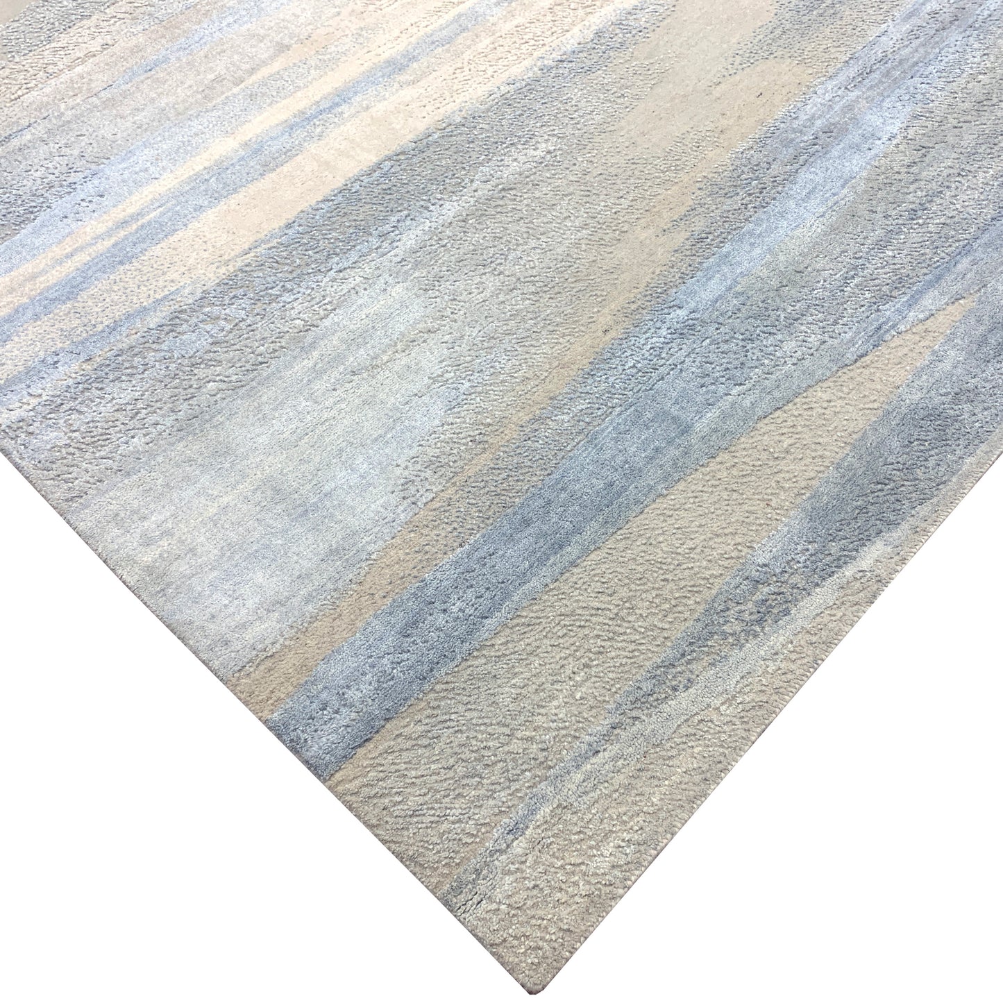 Grey Blue, Silk Wool Hi-Lo Modern Abstract HandKnotted 9.11x14.0Ft 301x427Cms Area Rug