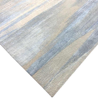 Grey Blue, Silk Wool Hi-Lo Modern Abstract HandKnotted 9.11x14.0Ft 301x427Cms Area Rug