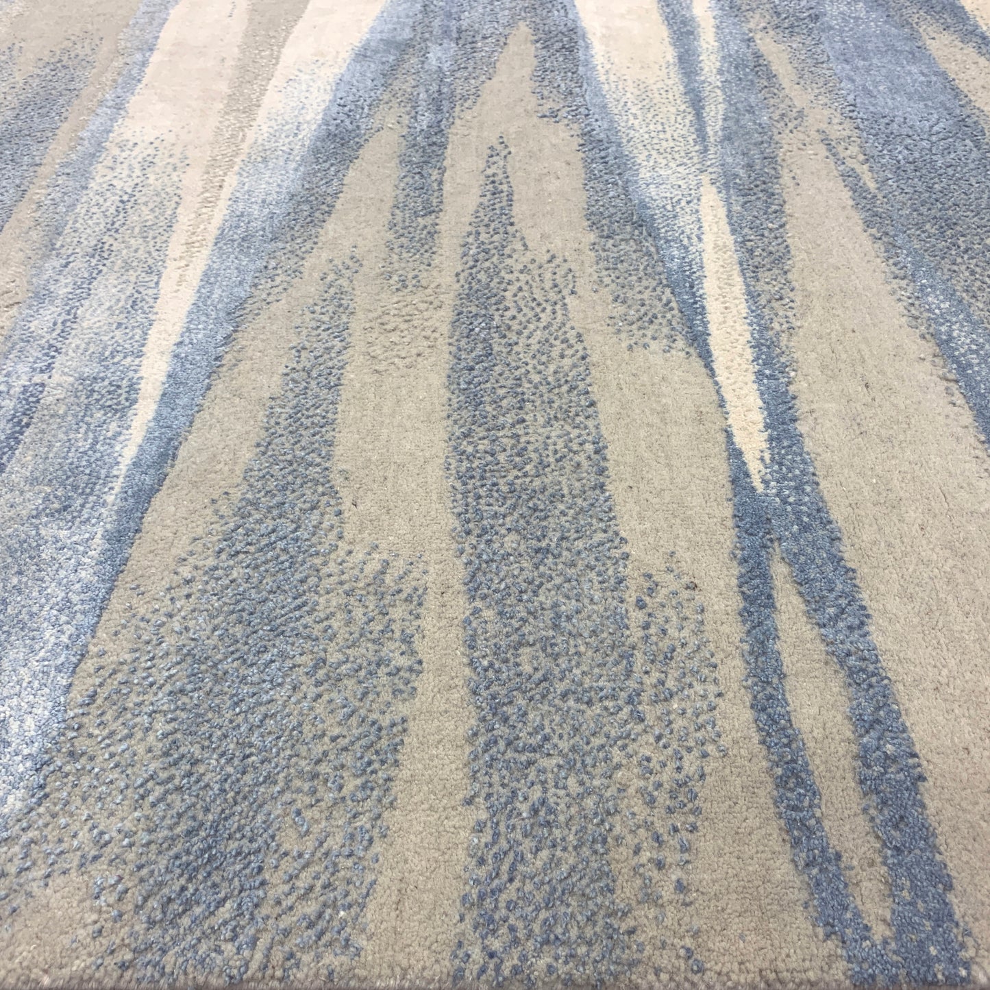 Grey Blue, Silk Wool Hi-Lo Modern Abstract HandKnotted 9.11x14.0Ft 301x427Cms Area Rug