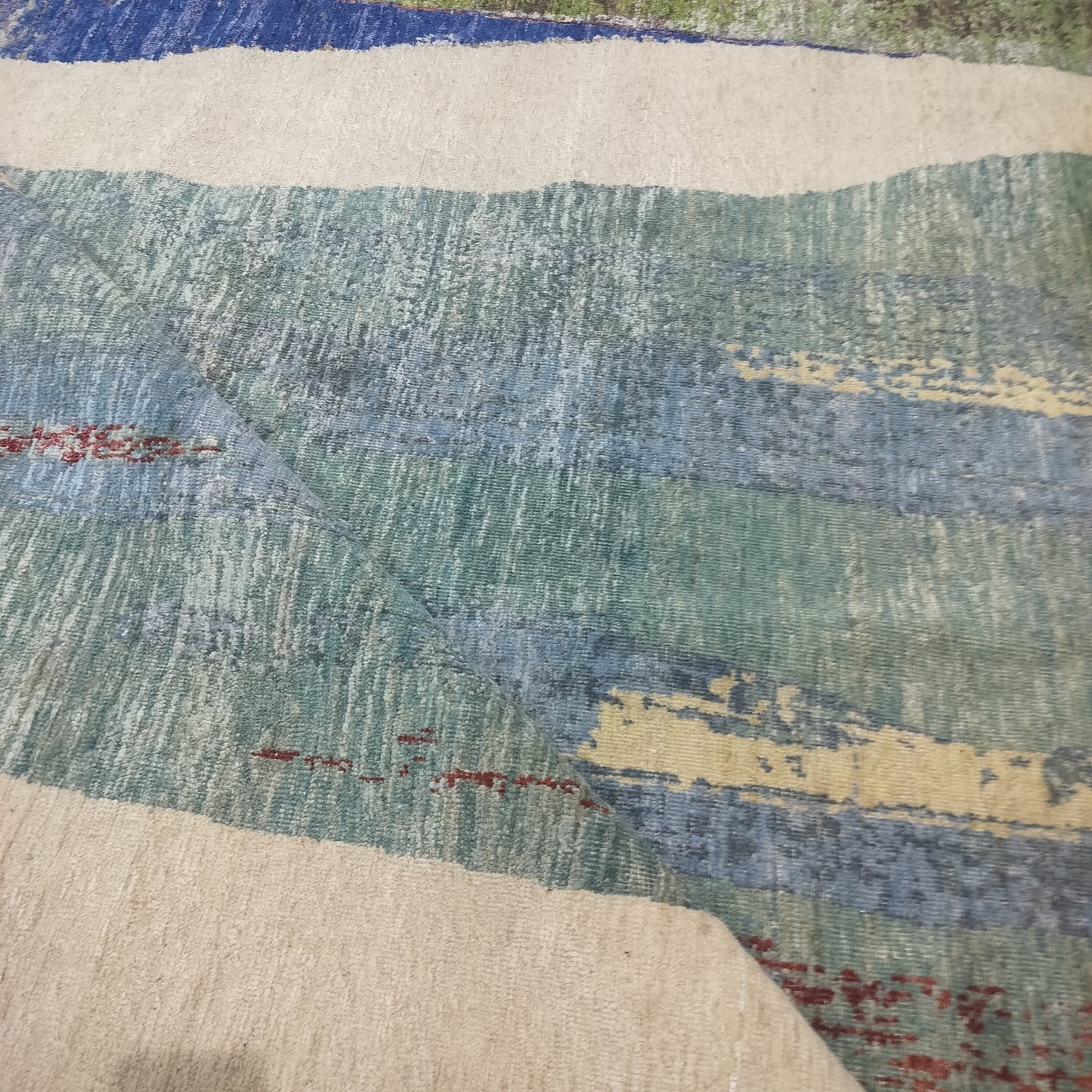 Ivory Rust Pure Wool Modern Abstract Textured Handknotted 8.10x12.1ft 270X368Cms Area Rug