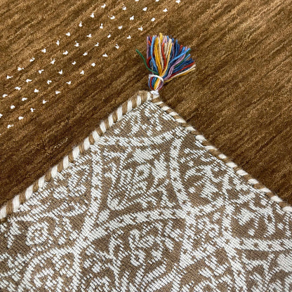 Brown, Pure Wool, Modern Handloom 2.4x3.11Ft 70x118Cms Area Rug