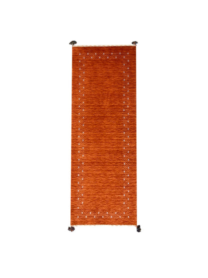 Orange, Pure Wool, Modern Handloom 2.6x8.2Ft 77x250Cms Area Rug