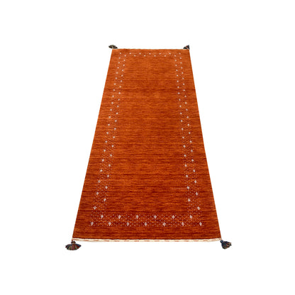 Orange, Pure Wool, Modern Handloom 2.6x8.2Ft 77x250Cms Area Rug