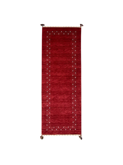 Red, Pure Wool, Modern Handloom 2.6x8.2Ft 77x250Cms Area Rug