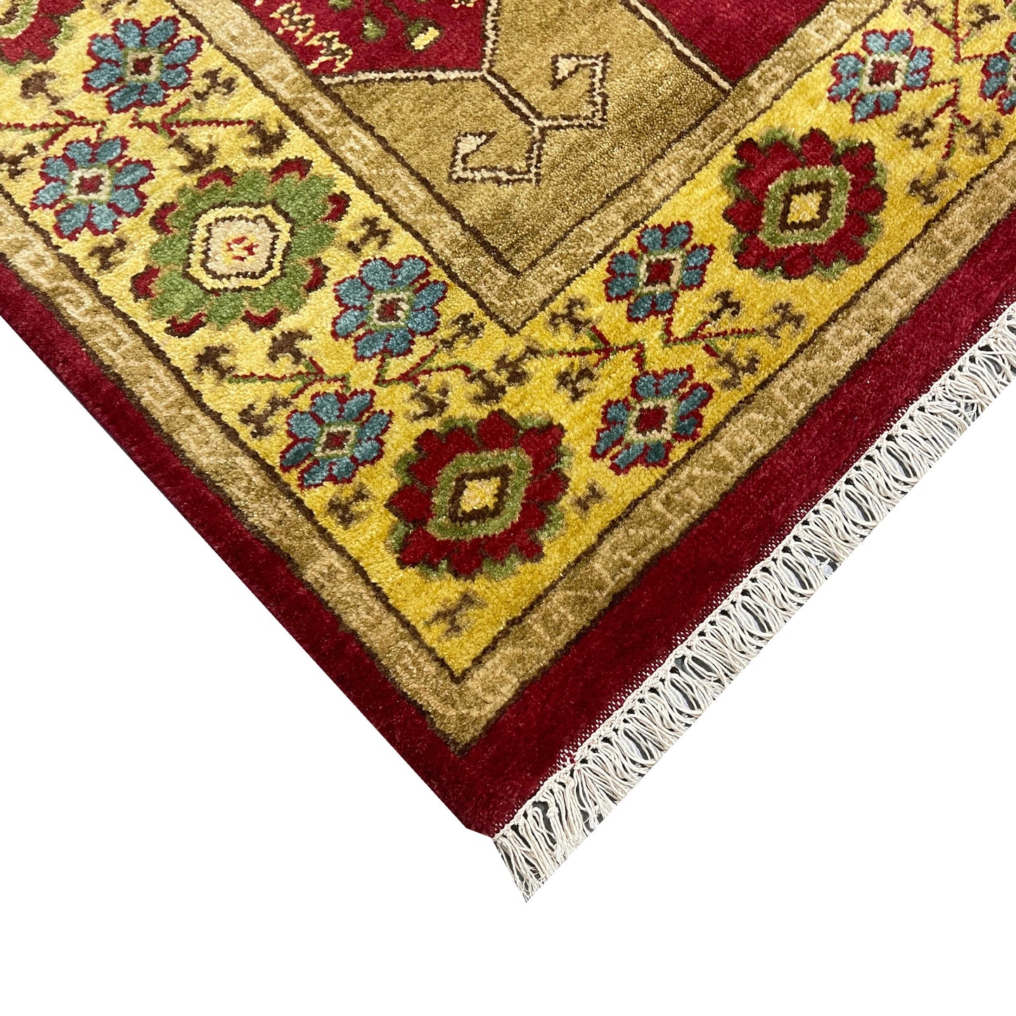 Gold and Multy, Pure Wool, Traditional HandKnotted 4.0x5.11Ft 122x180Cms Area Rug