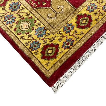Gold and Multy, Pure Wool, Traditional HandKnotted 4.0x5.11Ft 122x180Cms Area Rug