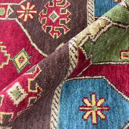 Gold and Multy, Pure Wool, Traditional HandKnotted 4.0x5.11Ft 122x180Cms Area Rug