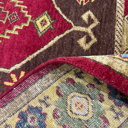 Gold and Multy, Pure Wool, Traditional HandKnotted 4.0x5.11Ft 122x180Cms Area Rug