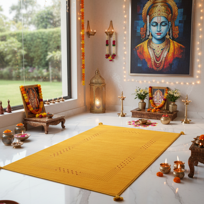 Yellow, Pure Wool, Modern Handloom 2.11X4.11Ft 90x150Cms Area Rug