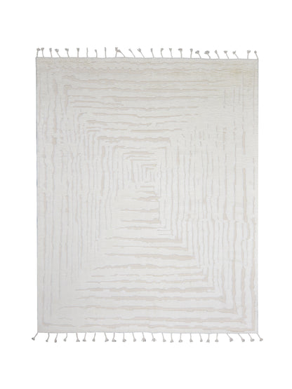 Beige Wool Carved Modern Japandi Berber Scandinavian Handknotted 8.10x10.0ft 246x305Cms Area Rug