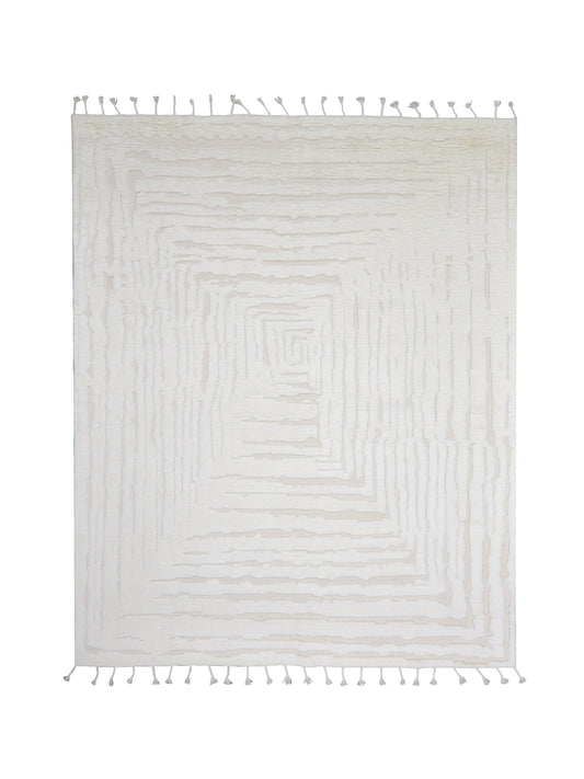 Beige Wool Carved Modern Japandi Berber Scandinavian Handknotted 8.10x10.0ft 246x305Cms Area Rug