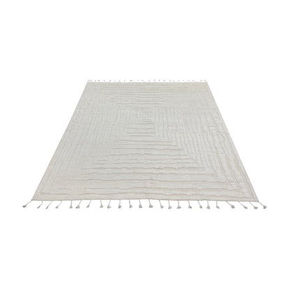 Beige Wool Carved Modern Japandi Berber Scandinavian Handknotted 8.10x10.0ft 246x305Cms Area Rug