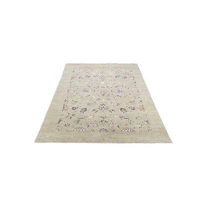 Beige Silk and Wool Jaipur Erased Transitional Handknotted 6.5x9.11ft 195x303Cms Area Rug