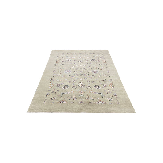 Beige Silk and Wool Jaipur Erased Transitional Handknotted 6.5x9.11ft 195x303Cms Area Rug