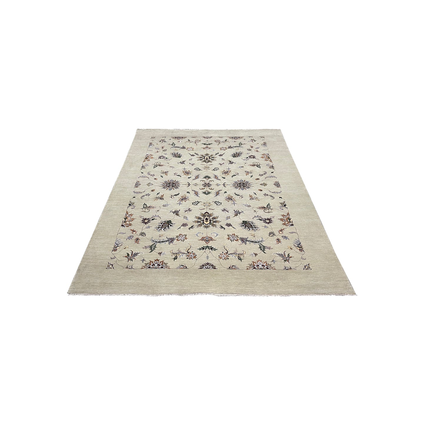 Beige Silk and Wool Jaipur Erased Transitional Handknotted 6.5x9.11ft 195x303Cms Area Rug