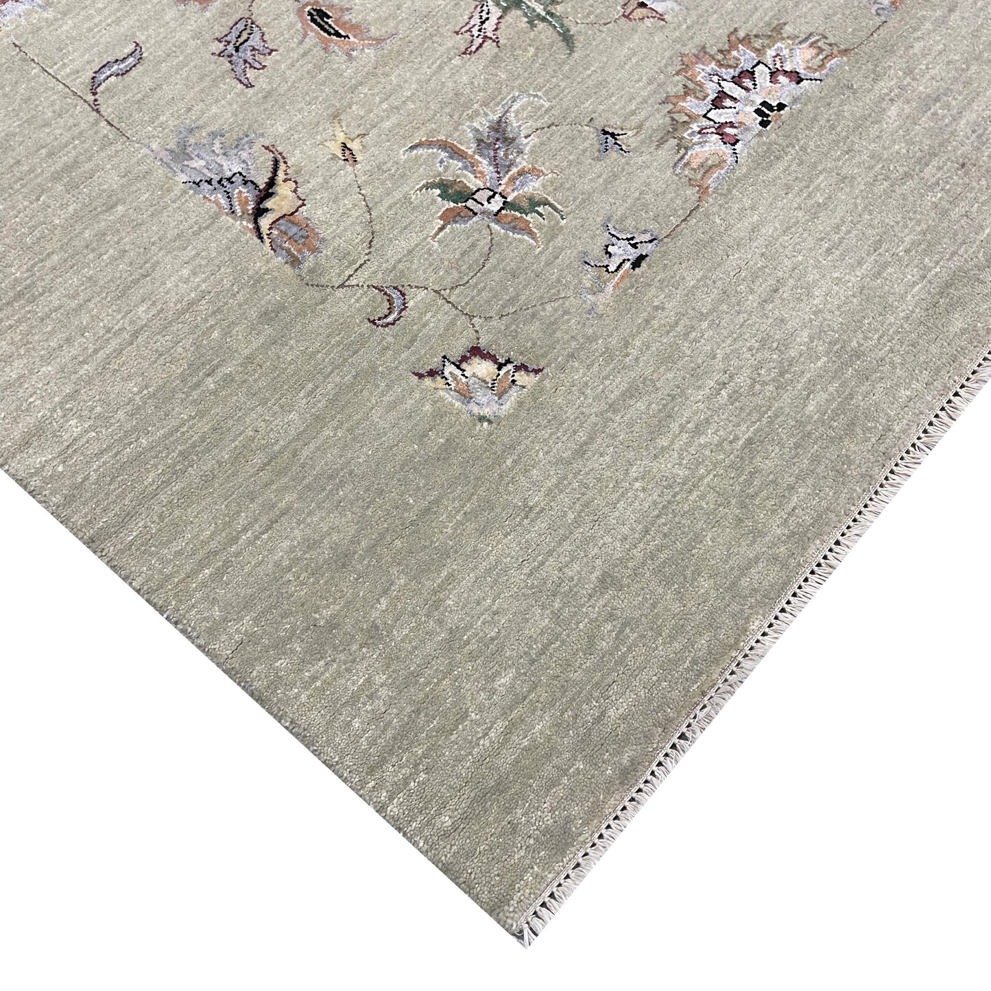 Beige Silk and Wool Jaipur Erased Transitional Handknotted 6.5x9.11ft 195x303Cms Area Rug