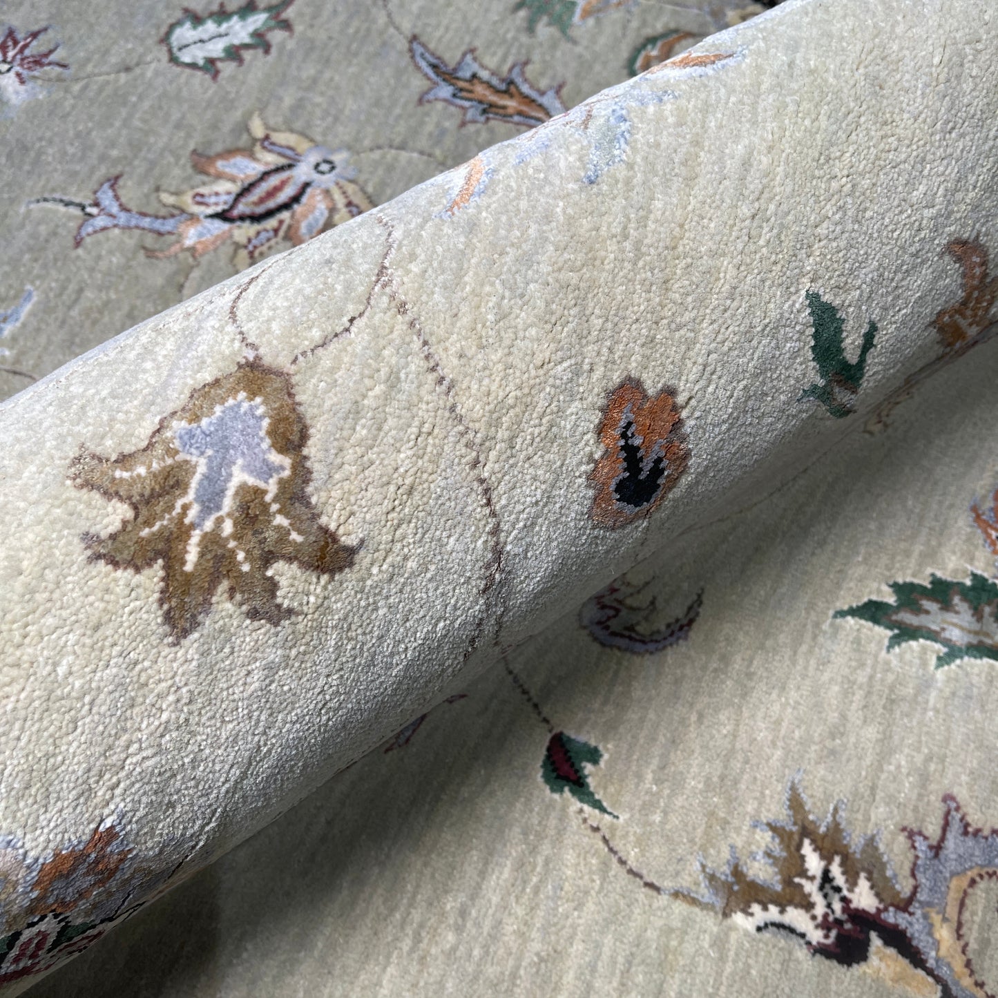 Beige Silk and Wool Jaipur Erased Transitional Handknotted 6.5x9.11ft 195x303Cms Area Rug