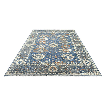 Blue Grey, Pure Wool Transitional Agra Handknotted 9.6x12.3Ft 288x373Cms Area Rug