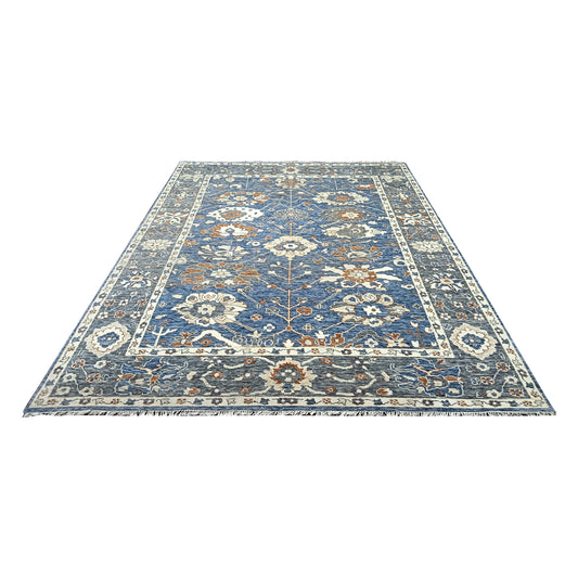 Blue Grey, Pure Wool Transitional Agra Handknotted 9.6x12.3Ft 288x373Cms Area Rug