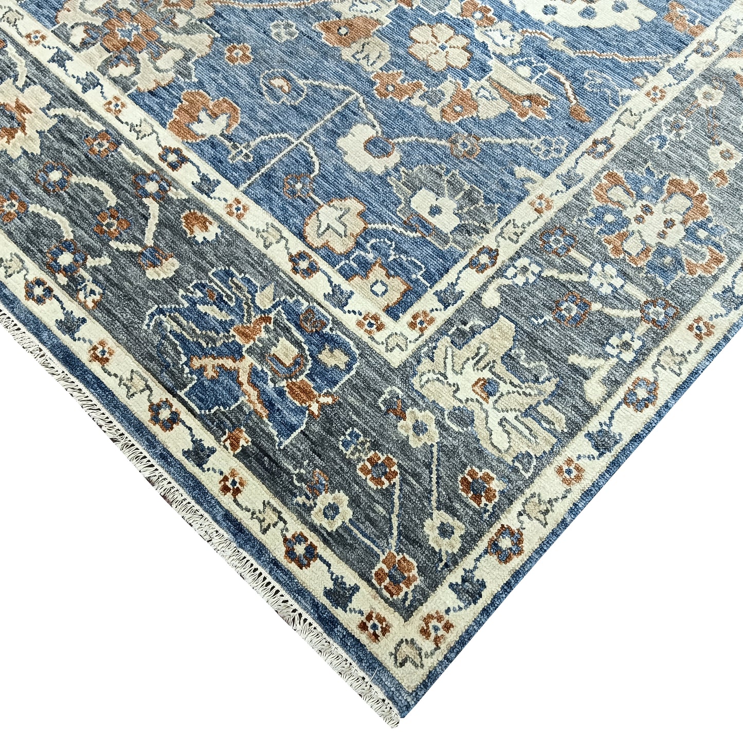 Blue Grey, Pure Wool Transitional Agra Handknotted 9.6x12.3Ft 288x373Cms Area Rug