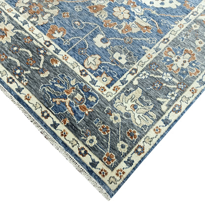 Blue Grey, Pure Wool Transitional Agra Handknotted 9.6x12.3Ft 288x373Cms Area Rug