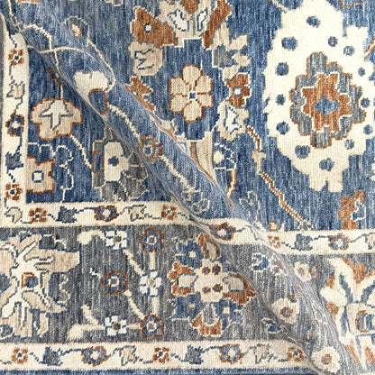 Blue Grey, Pure Wool Transitional Agra Handknotted 9.6x12.3Ft 288x373Cms Area Rug