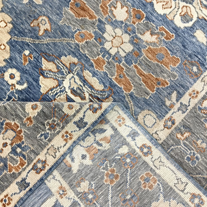 Blue Grey, Pure Wool Transitional Agra Handknotted 9.6x12.3Ft 288x373Cms Area Rug