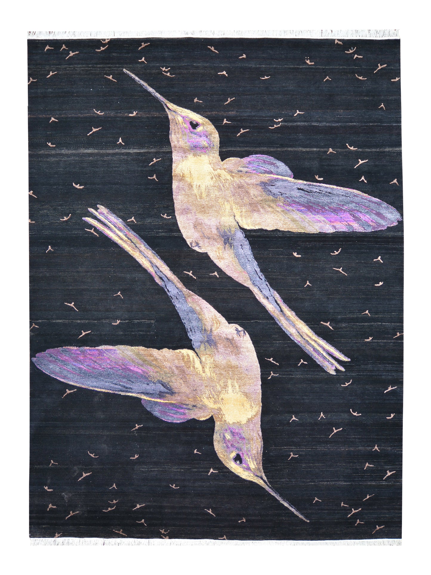 Black, Multy Sari Silk Modern Handknotted Area Rug 8.9x12.2ft 266x370Cms