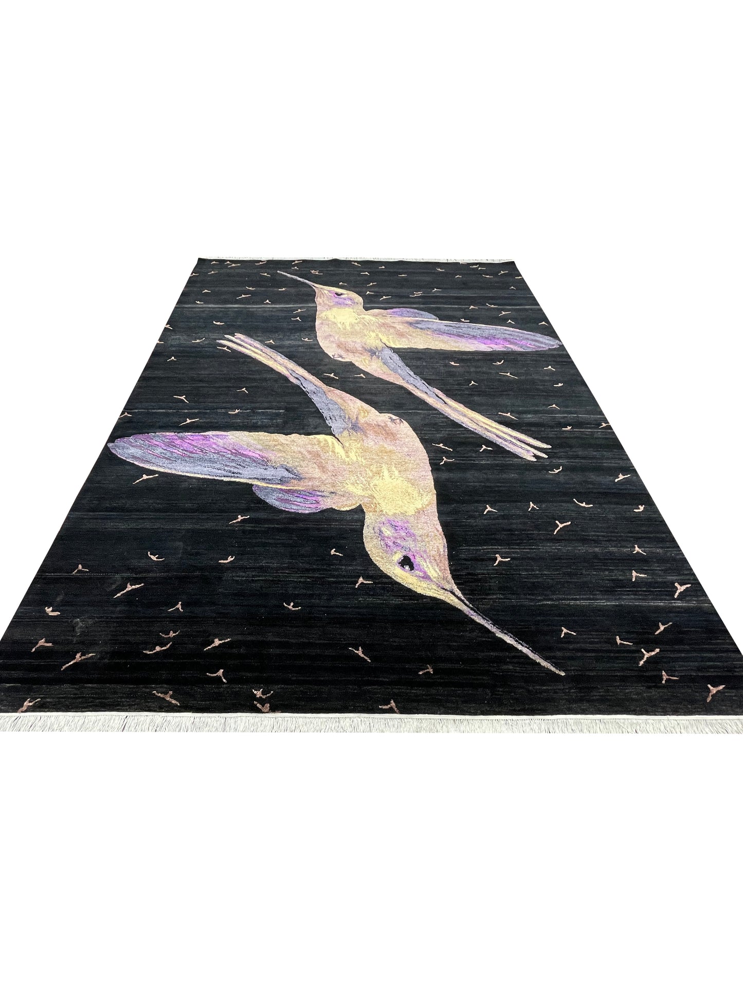 Black, Multy Sari Silk Modern Handknotted Area Rug 8.9x12.2ft 266x370Cms