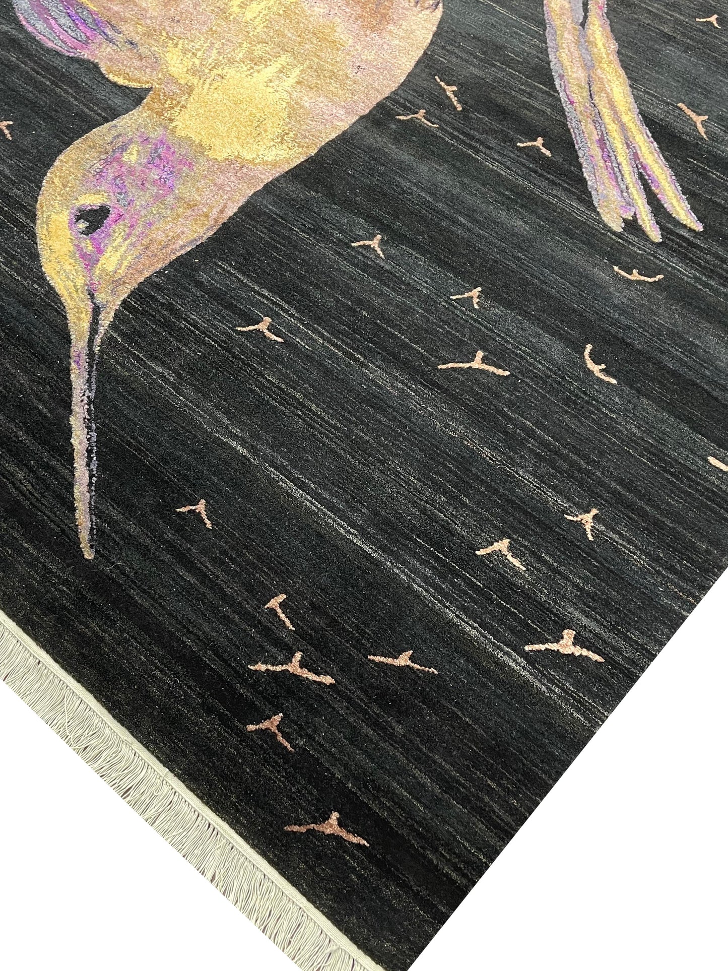 Black, Multy Sari Silk Modern Handknotted Area Rug 8.9x12.2ft 266x370Cms