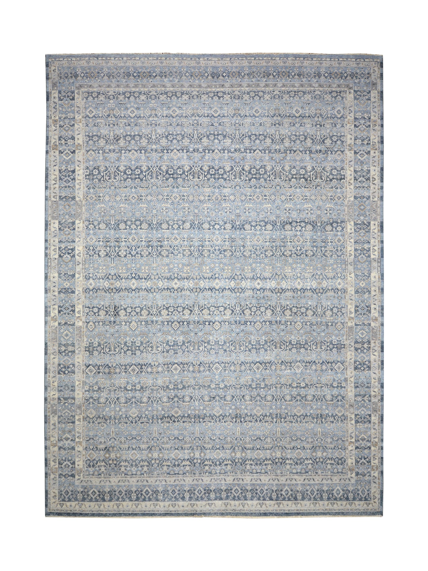 Grey, blue and Beige Pure Wool Traditional Handknotted Area Rug