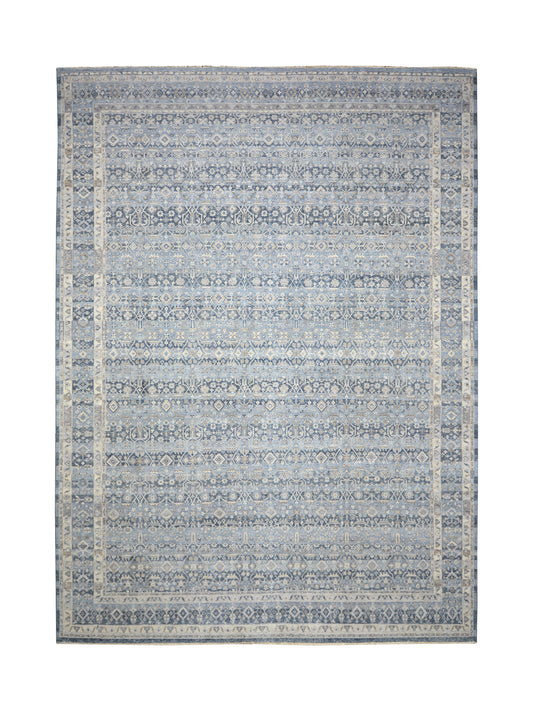 Grey, blue and Beige Pure Wool Traditional Handknotted Area Rug