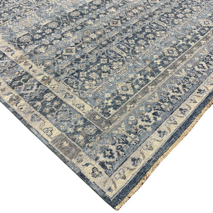 Grey and Blue Pure Wool Traditional Handknotted Area Rug