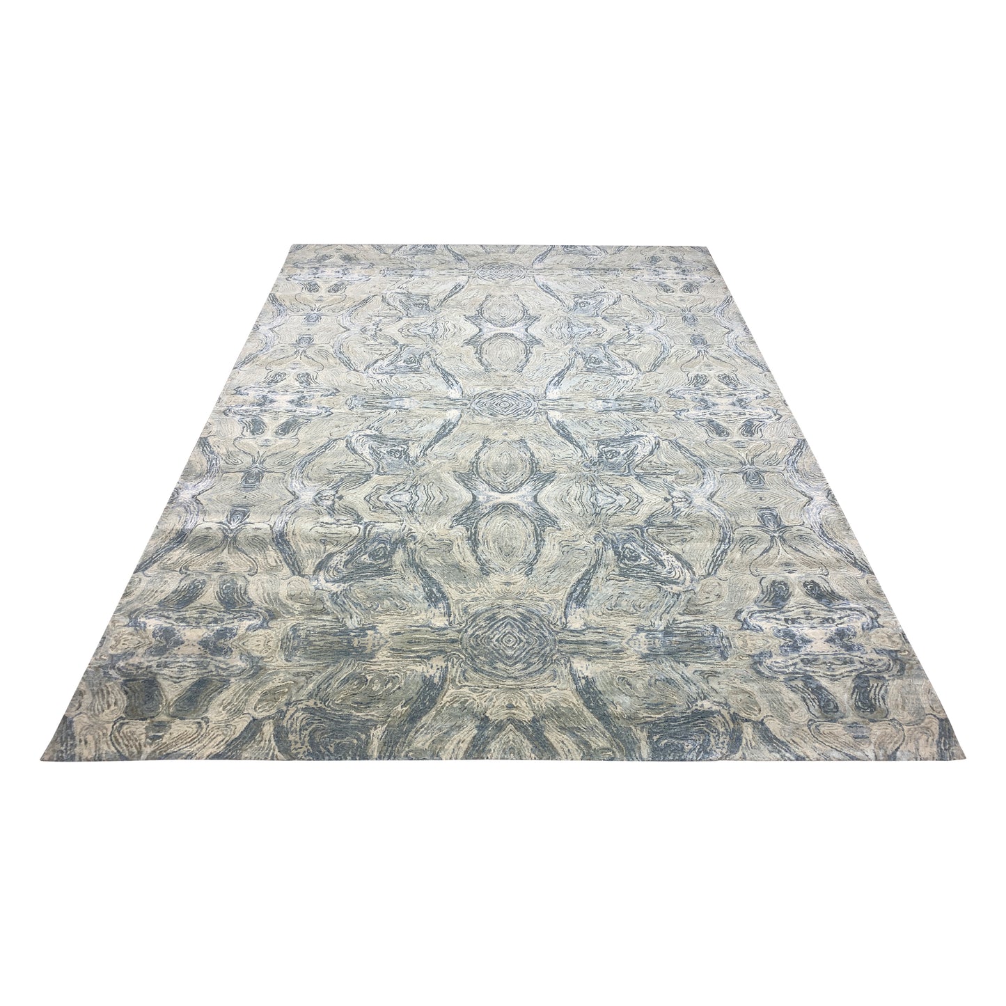 Grey and Blue Silk and Wool Modern Abstract Handknotted Area Rug