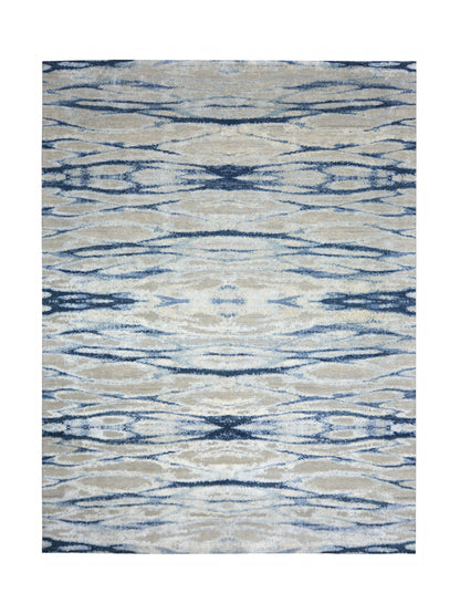 Grey, Blue and Silver Silk and Wool Modern Abstract Handknotted Area Rug