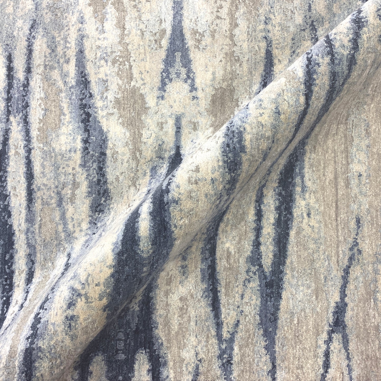 Grey, Blue and Silver Silk and Wool Modern Abstract Handknotted Area Rug