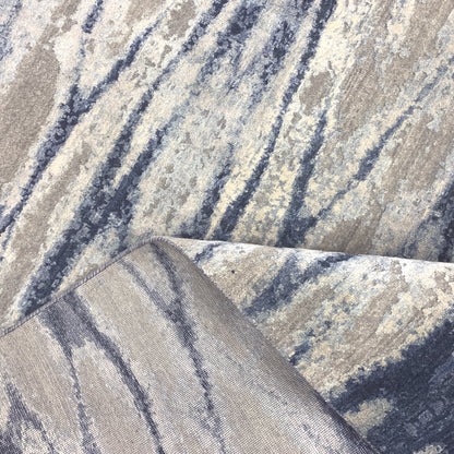 Grey, Blue and Silver Silk and Wool Modern Abstract Handknotted Area Rug