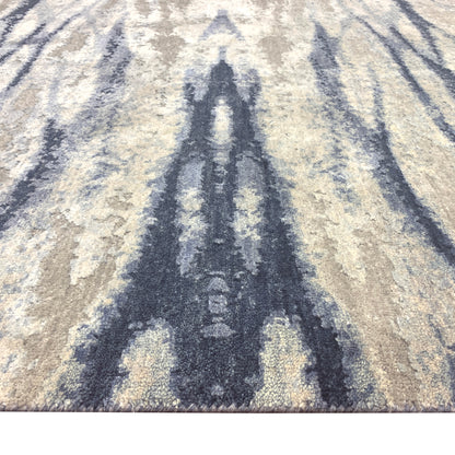 Grey, Blue and Silver Silk and Wool Modern Abstract Handknotted Area Rug