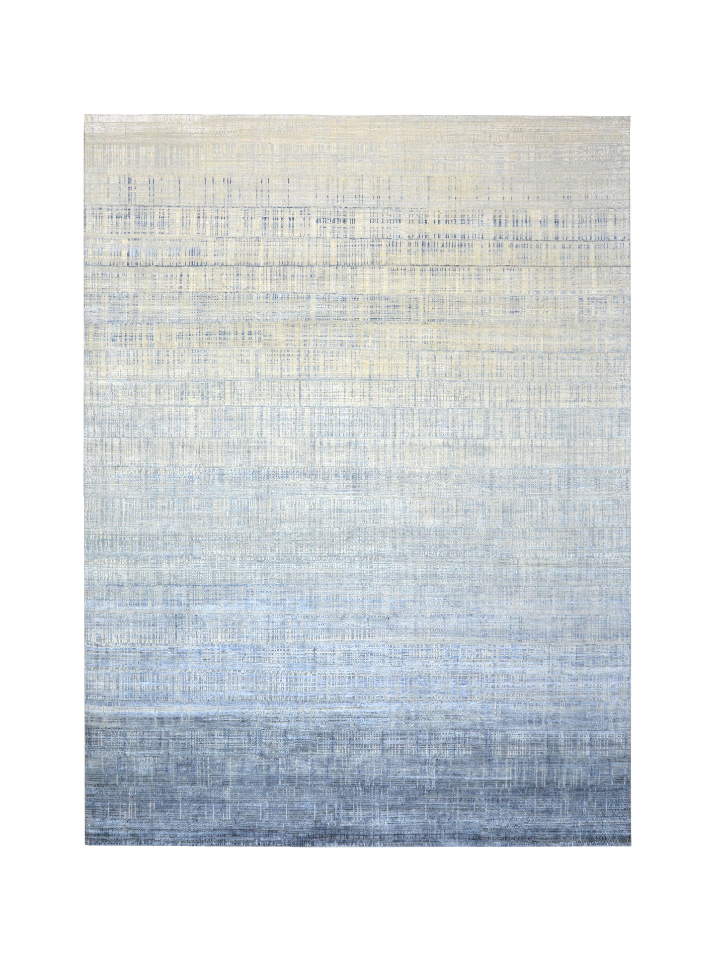 Blue, Grey and Ivory Silk and Wool Modern Textured Handknotted 9.0x12.3Ft 275x372Cms Area Rug