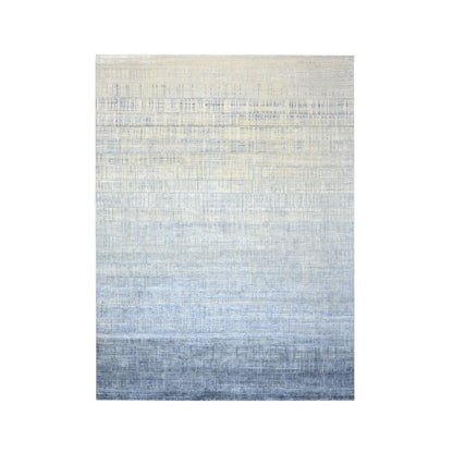 Blue, Grey and Ivory Silk and Wool Modern Textured Handknotted 9.0x12.3Ft 275x372Cms Area Rug