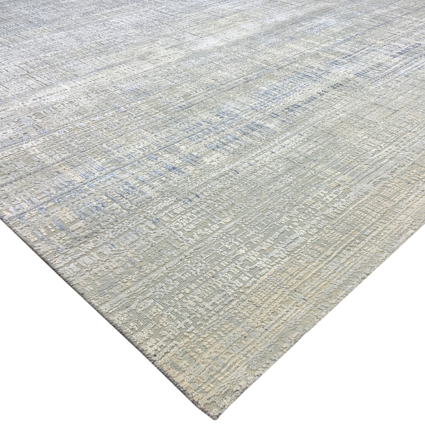 Blue, Grey and Ivory Silk and Wool Modern Textured Handknotted 9.0x12.3Ft 275x372Cms Area Rug