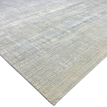 Blue, Grey and Ivory Silk and Wool Modern Textured Handknotted 9.0x12.3Ft 275x372Cms Area Rug