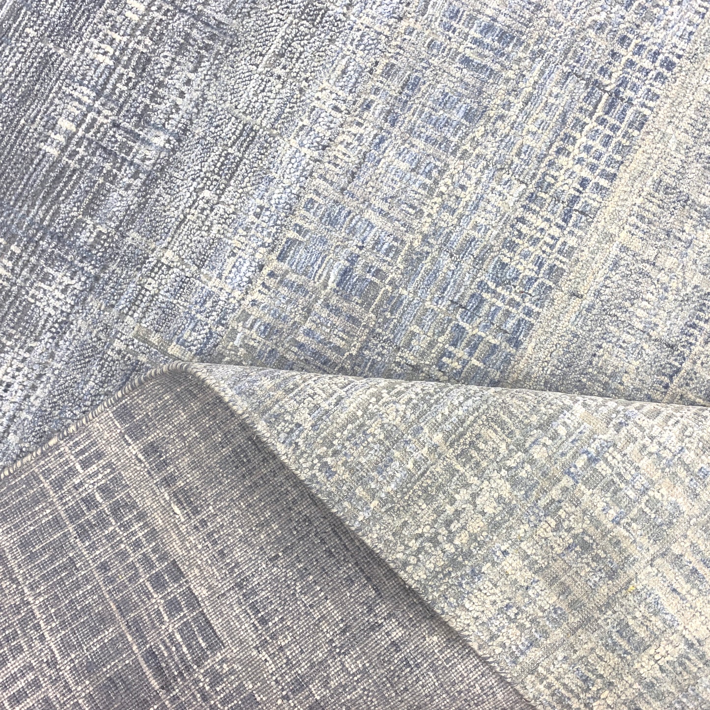 Blue, Grey and Ivory Silk and Wool Modern Textured Handknotted 9.0x12.3Ft 275x372Cms Area Rug