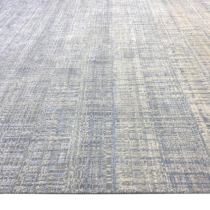 Blue, Grey and Ivory Silk and Wool Modern Textured Handknotted 9.0x12.3Ft 275x372Cms Area Rug