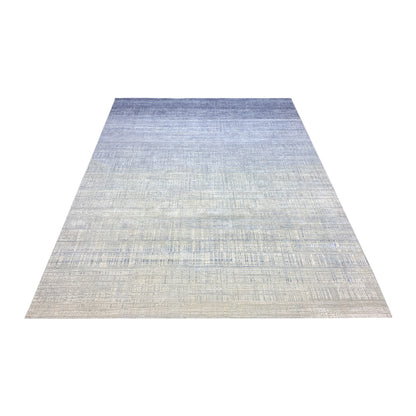 Blue, Grey and Ivory Silk and Wool Modern Textured Handknotted Area Rug