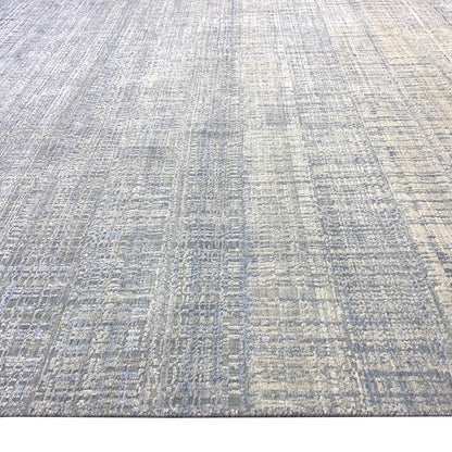 Blue, Grey and Ivory Silk and Wool Modern Textured Handknotted Area Rug